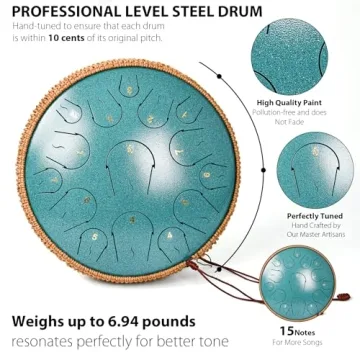 Steel Tongue Drum 14 Inch 15 Note Handpan Drum with Accessories