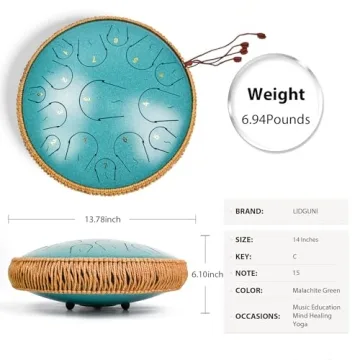 Steel Tongue Drum 14 Inch 15 Note Handpan Drum with Accessories