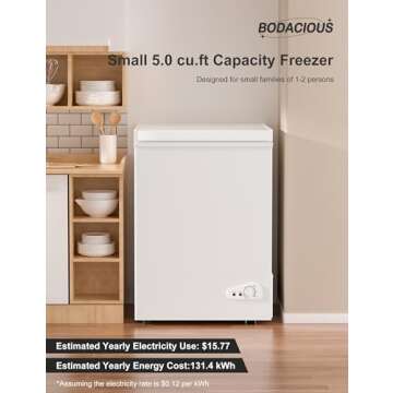 Bodacious Ultra Quiet Deep Freezer - 5.0 Cu Ft Compact Chest Freezer with Fast Freeze Performance, L...