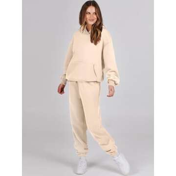 ANRABESS Womens 2 Piece Outfits Lounge Hoodie Oversized Sweatshirt Jogger Sweatpants Y2K Tracksuit Sweatsuit Set Fall Clothes Apricot Medium