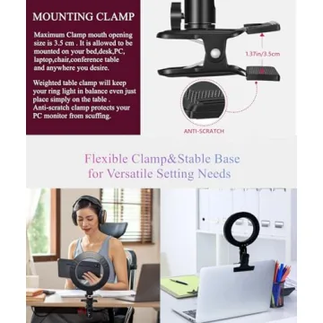 Versatile 6.3" Ring Light with USB Clamp Mount for Streaming