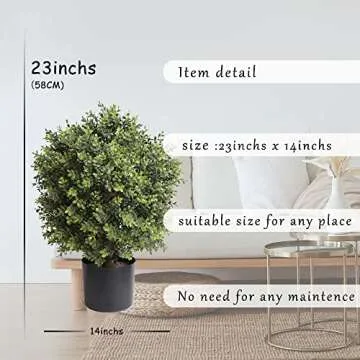 HN HOLD NATURE Artificial Topiary Ball Tree, 2 Pack Artificial Plants Outdoor, Ball Shaped Boxwood Topiary, Artificial Shrubs Potted for Indoor and Outdoor (22inch)
