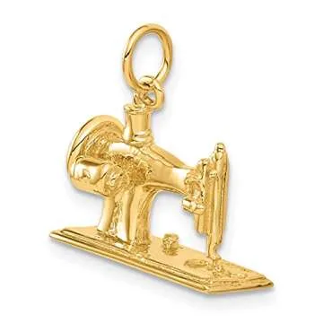 Unique 14K Solid Yellow Gold Sewing Machine Necklace