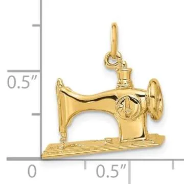 Unique 14K Solid Yellow Gold Sewing Machine Necklace