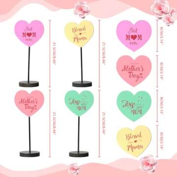 RoseCraft Heart Shape Mother's Day Decorations Sign - 4PCS Wood Decor for Home Parties