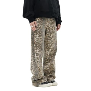 YELLOOP Leopard Print Jeans - Stylish Baggy Y2K Pants for Women