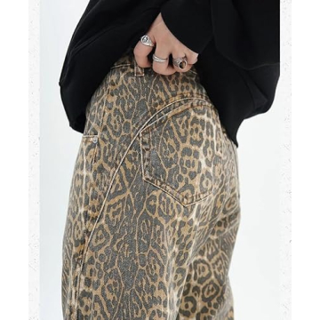 YELLOOP Leopard Print Baggy Jeans for Women Style
