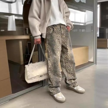 YELLOOP Leopard Print Baggy Jeans for Women Style