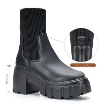 FITORY Women's Chelsea Platform Ankle Boots Lightweight Elastic Chunky Heel Lug Sole Trendy Booties ...