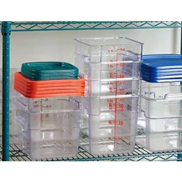 CURTA 4 Pack Food Storage Container with Green Lid - NSF Commercial Grade in 4.0 Qt - Square, Clear, Polycarbonate