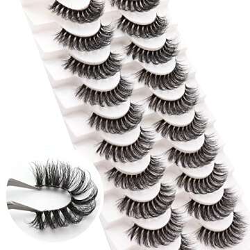 Veleasha Russian Strip Lashes with Clear Band Looks Like Eyelash Extensions D Curl Lash Strips 10 Pairs Pack (DT03)