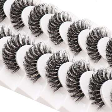 Veleasha Russian Strip Lashes with Clear Band Looks Like Eyelash Extensions D Curl Lash Strips 10 Pairs Pack (DT03)