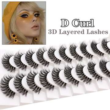 Veleasha Russian Strip Lashes with Clear Band Looks Like Eyelash Extensions D Curl Lash Strips 10 Pairs Pack (DT03)
