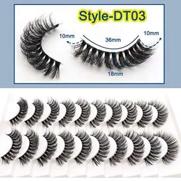 Veleasha Russian Strip Lashes with Clear Band Looks Like Eyelash Extensions D Curl Lash Strips 10 Pairs Pack (DT03)