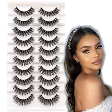 Veleasha Russian Strip Lashes with Clear Band Looks Like Eyelash Extensions D Curl Lash Strips 10 Pairs Pack (DT03)