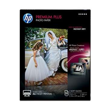 HP Premium Plus Photo Paper - Soft Gloss Finish (50 Sheets, 8.5 x 11 Inches)