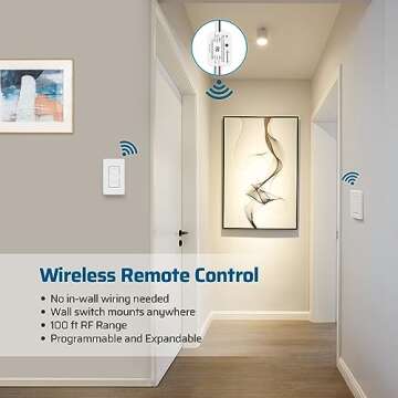 DEWENWILS Wireless Light Switch and Receiver Kit, No in-Wall Wiring Required,Remote Control Wall Switch Lighting Fixture for Ceiling Lights, Fans, Lamps,100 Ft RF Range, Programmable