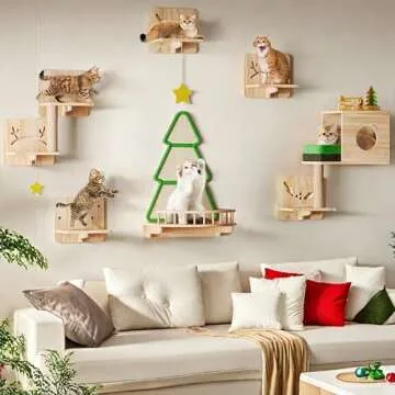 YITAHOME Christmas Cat Wall Shelves | Durable Pine Set
