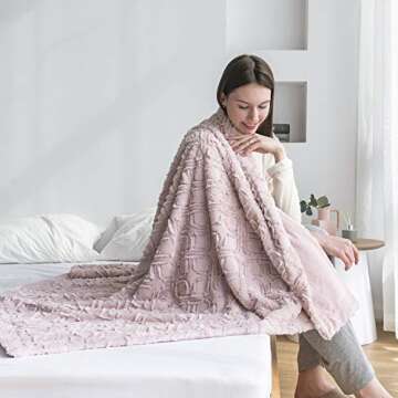 Luxury Faux Fur Throw Blanket and Throws,Super Soft Blanket Fuzzy Extra Warm Blanket, Cozy Bedding Blanket for Bed Couch Sofa, Lightweight Bed Blankets Washable Plush Bed Throws. 51"x63"( PV Pink)
