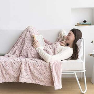 Luxury Faux Fur Throw Blanket and Throws,Super Soft Blanket Fuzzy Extra Warm Blanket, Cozy Bedding Blanket for Bed Couch Sofa, Lightweight Bed Blankets Washable Plush Bed Throws. 51"x63"( PV Pink)