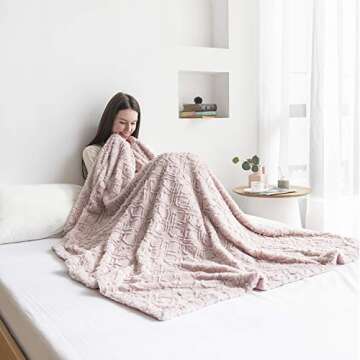 Luxury Faux Fur Throw Blanket and Throws,Super Soft Blanket Fuzzy Extra Warm Blanket, Cozy Bedding Blanket for Bed Couch Sofa, Lightweight Bed Blankets Washable Plush Bed Throws. 51"x63"( PV Pink)
