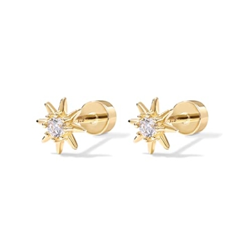 Elegant PAVOI 14K Gold Star Flat Back Earrings