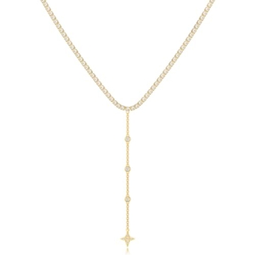 KissYan Gold Long Necklace for Women - 14K Gold Plated Y Shape CZ Pendant