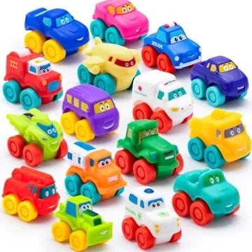 JOYIN Cartoon Cars, Soft Rubber Toy Car Set - Perfect Birthday Gift for Toddlers and Kids