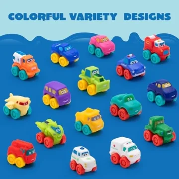 JOYIN Cartoon Cars - Safe Rubber Toy Cars for Toddlers