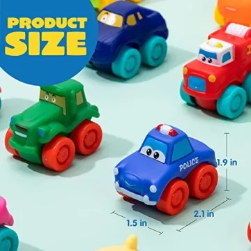 JOYIN Cartoon Cars - Safe Rubber Toy Cars for Toddlers
