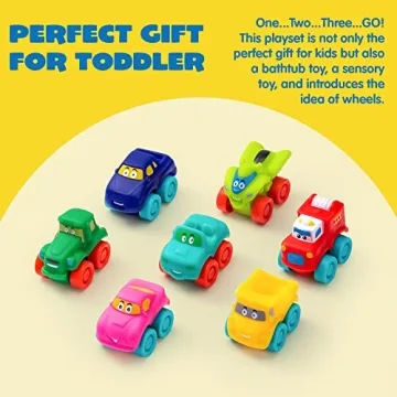 JOYIN Cartoon Cars - Safe Rubber Toy Cars for Toddlers