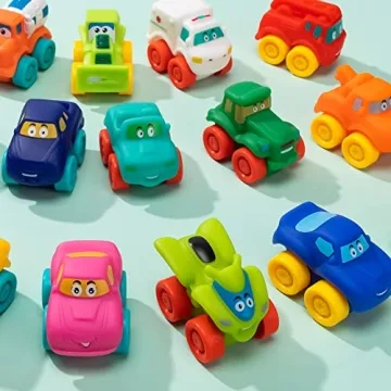 JOYIN Cartoon Cars - Safe Rubber Toy Cars for Toddlers
