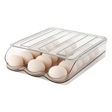 MesRosa Egg Holder for Refrigerator - Automatic Rolling Egg Storage Container