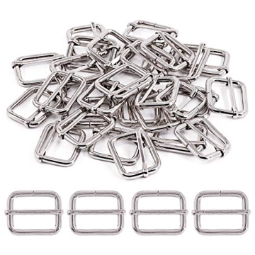 Swpeet 60Pcs 1 Inch / 25mm Sliver Heavy Duty Metal Rings Metal Rectangle Adjuster Triglides Slides B...