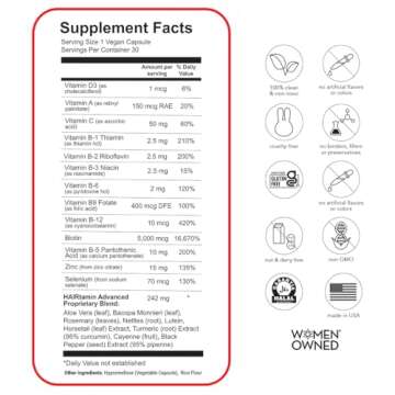 HAIRtamin Vegan Hair Vitamins for Faster Growth | All Natural Biotin Capsules to Support Healthy Hair, Skin and Nails | May Reduce Loss & Thinning | 30 Capsules (1)