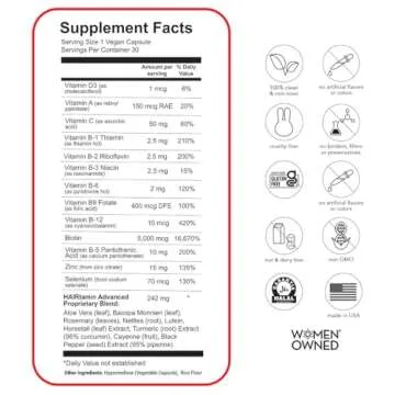 HAIRtamin Vegan Hair Vitamins for Faster Growth | All Natural Biotin Capsules to Support Healthy Hair, Skin and Nails | May Reduce Loss & Thinning | 30 Capsules (1)