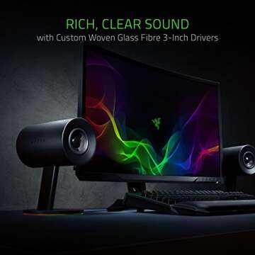 Razer Nommo Chroma: Custom Woven 3" Glass Fiber Drivers - Rear-Facing Bass Ports - Bass Knob w/Automatic Gain Control Chroma Enabled - Full Range 2.0 PC Gaming Speakers, Black