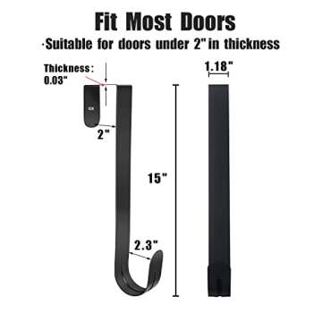 GameXcel 15" Wreath Hanger for Front Door - Large Wreath Metal Hook for Christmas Wreath Over The Door Single Hook, Black