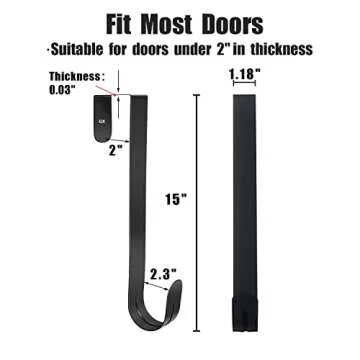 GameXcel 15" Wreath Hanger for Front Door - Large Wreath Metal Hook for Christmas Wreath Over The Door Single Hook, Black