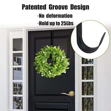 GameXcel 15" Wreath Hanger for Front Door - Large Wreath Metal Hook for Christmas Wreath Over The Door Single Hook, Black