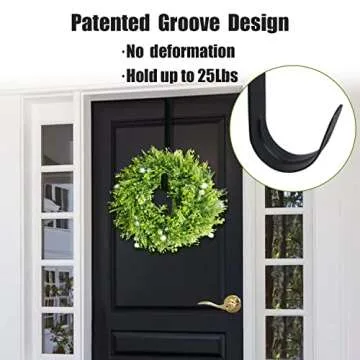 GameXcel 15" Wreath Hanger for Front Door - Large Wreath Metal Hook for Christmas Wreath Over The Door Single Hook, Black