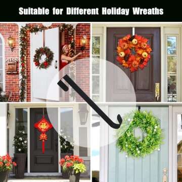 GameXcel 15" Wreath Hanger for Front Door - Large Wreath Metal Hook for Christmas Wreath Over The Door Single Hook, Black