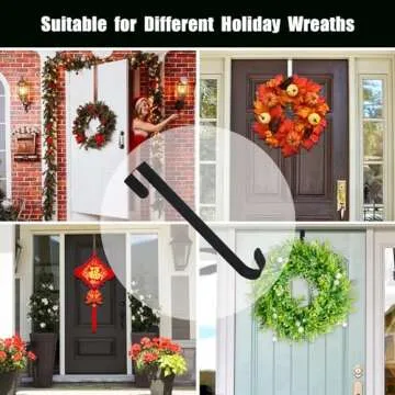 GameXcel 15" Wreath Hanger for Front Door - Large Wreath Metal Hook for Christmas Wreath Over The Door Single Hook, Black