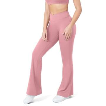 HEGALY Women's Flare Yoga Pants - Crossover Flare Leggings Buttery Soft High Waisted Workout Casual Bootcut Pants Grey Pink