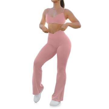 HEGALY Women's Flare Yoga Pants - Crossover Flare Leggings Buttery Soft High Waisted Workout Casual Bootcut Pants Grey Pink