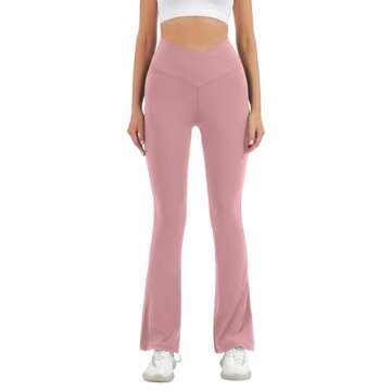 HEGALY Women's Flare Yoga Pants - Crossover Flare Leggings Buttery Soft High Waisted Workout Casual Bootcut Pants Grey Pink