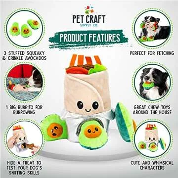 Pet Craft Supply Hide and Seek Plush Dog Toys - Fun Interactive Burrito Set