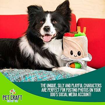 Pet Craft Supply Hide and Seek Plush Dog Toys Crinkle Squeaky Interactive Burrow Activity Puzzle Chew Fetch Treat Hiding Brain Stimulating Cute Funny Toy Bundle Pack - Burrito, for Medium Breeds