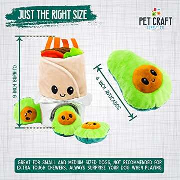Pet Craft Supply Hide and Seek Plush Dog Toys Crinkle Squeaky Interactive Burrow Activity Puzzle Chew Fetch Treat Hiding Brain Stimulating Cute Funny Toy Bundle Pack - Burrito, for Medium Breeds