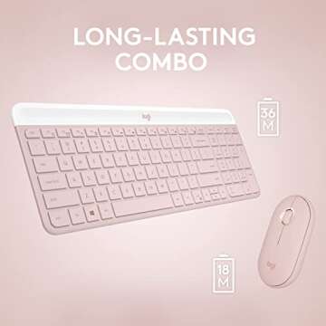 Logitech MK470 Slim Wireless Keyboard and Mouse Combo - Modern Compact Layout, Ultra Quiet, 2.4 GHz USB Receiver, Plug n' Play Connectivity, Compatible with Windows - Rose (Renewed)